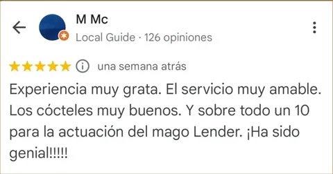 Captura real de reseña de Google sobre la actuación de Mago Lender