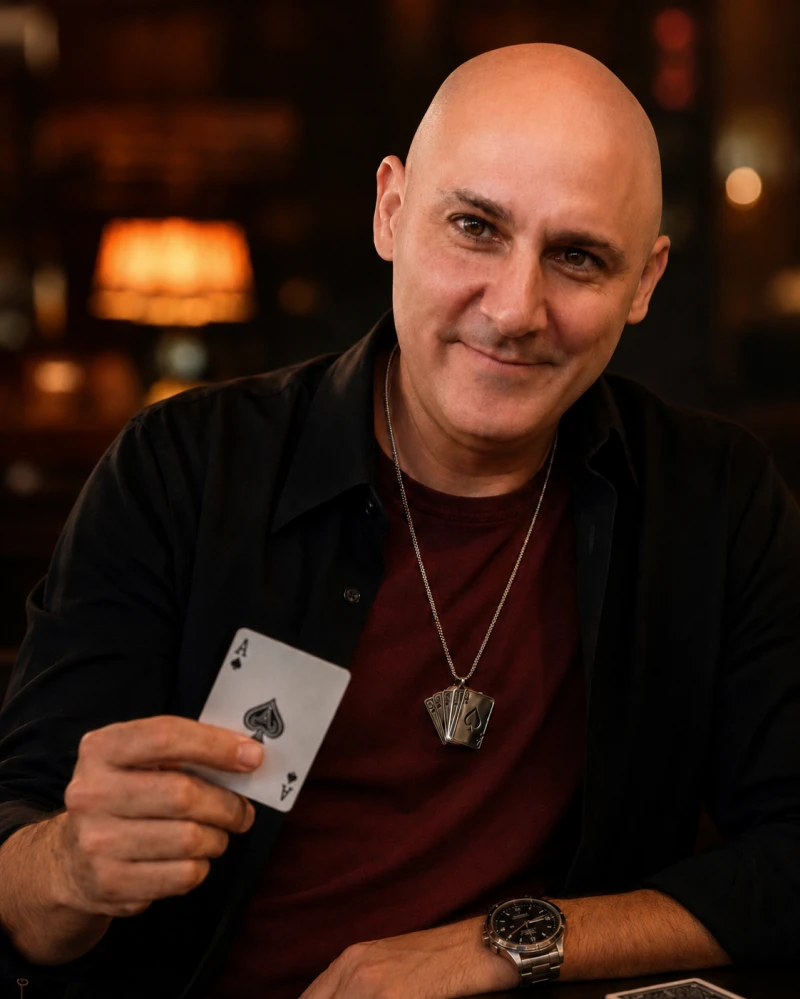 Mago Lender en un espacio de actuación con su material preparado